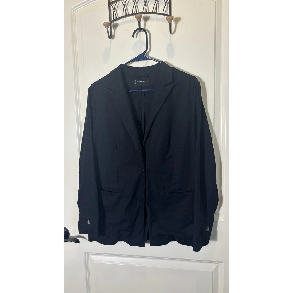 Lucky Brand Women Medium Black Cotton Single Button Blazer‎ Jacket Staple Piece
